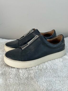 Frye Lena Black Leather Zip-Front Slip-On shoes